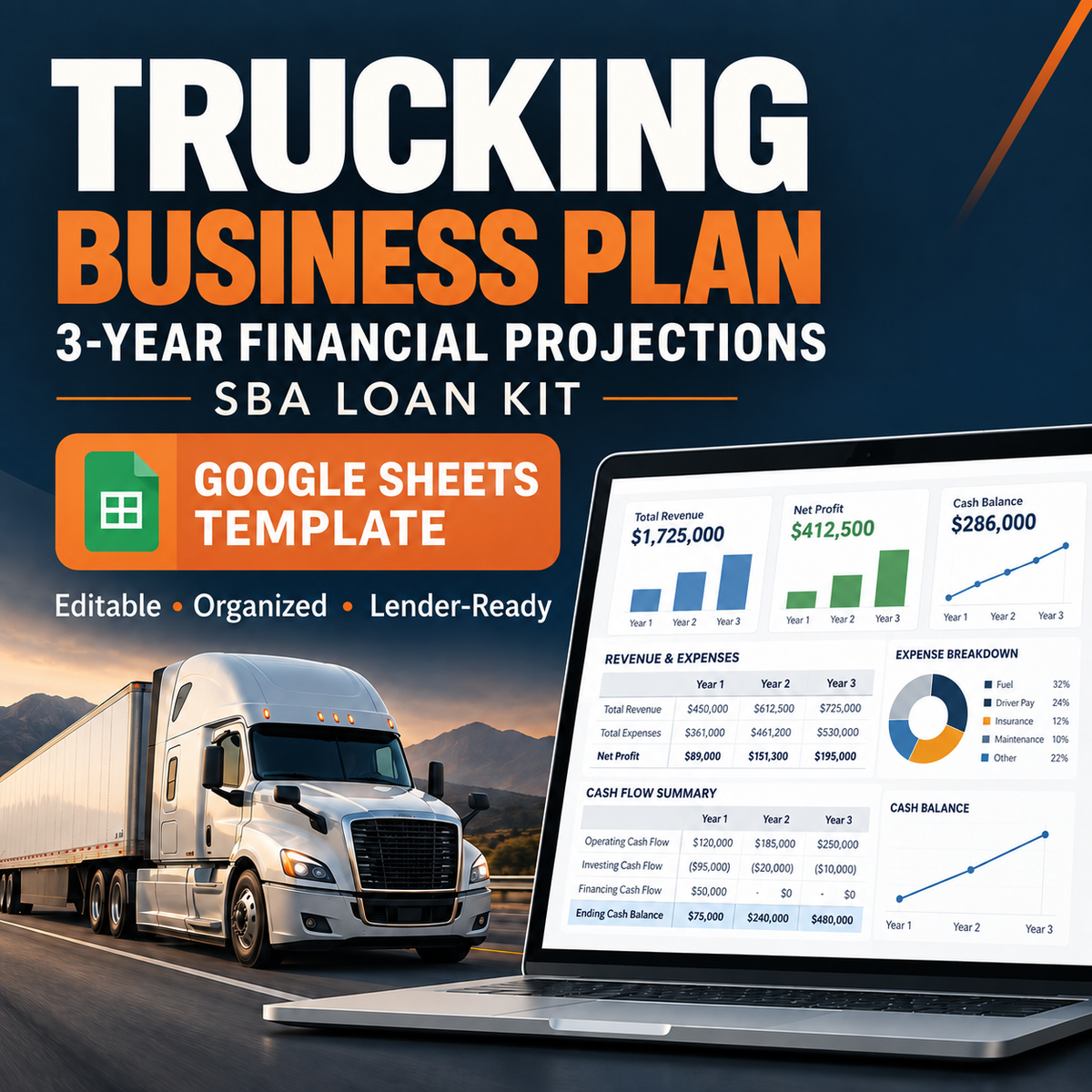 Trucking Business Startup Kit - Business Plan & 3-Year Financial Projections